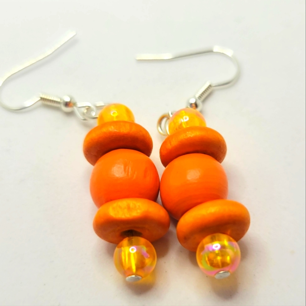 Orange Wood Bead earrings
